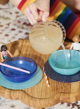 [YURUUI设计师]韩国Eding彩色方格耐热玻璃小号水果碗甜点碟家用