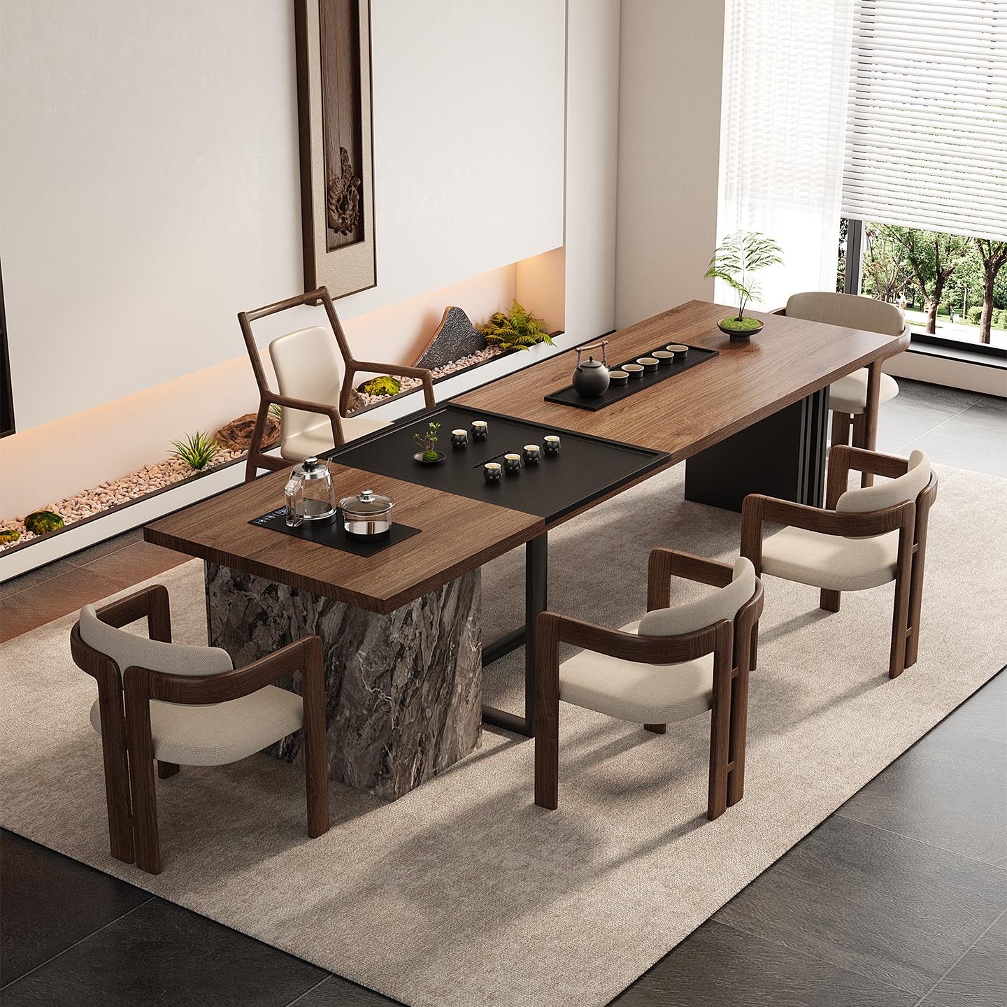 实木茶桌会客接待泡茶桌老板办公室大型高档茶台带茶盘烧水壶一体