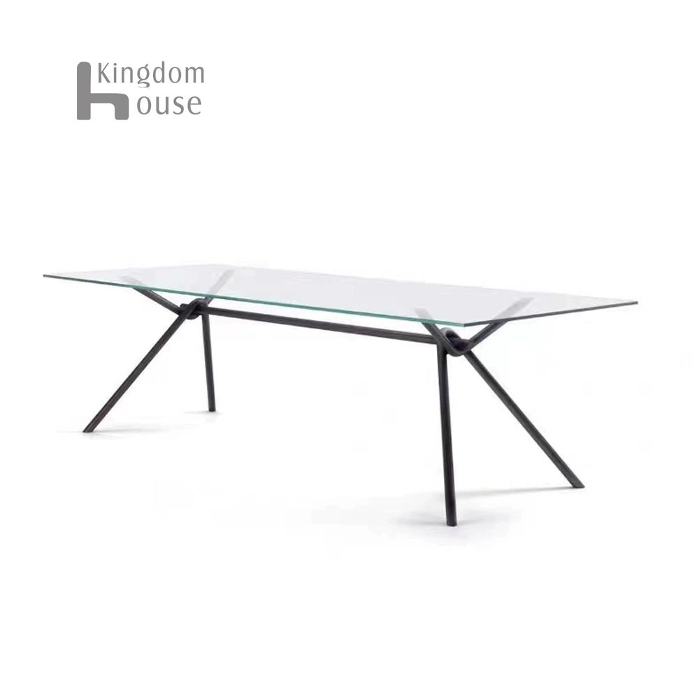 Iron Light Glass Riva Table意式现代不锈钢管玻璃办公桌会议桌