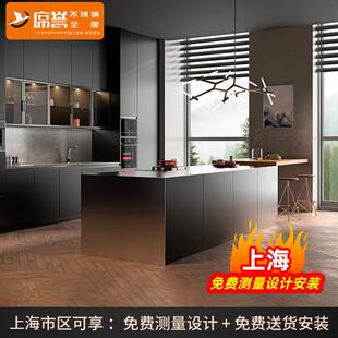 上海304不锈钢厨房整体橱柜中岛台一体水池实心台面整体?具车设计
