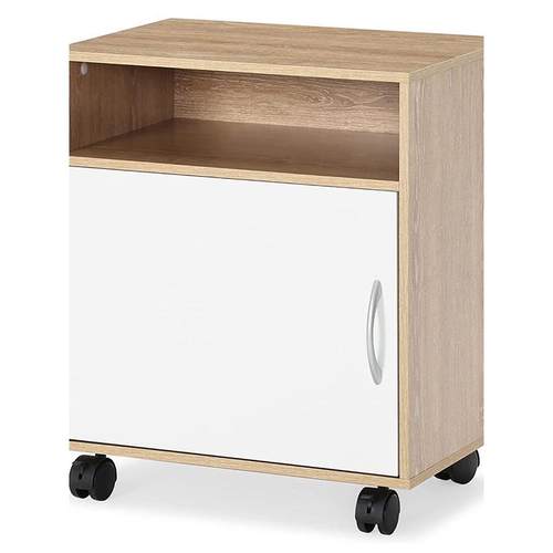 简约现代木质办公室桌下矮柜小型打印机底座桌边储物柜单门可移动