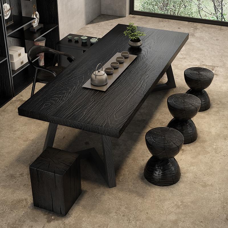 实木侘寂风碳黑茶桌椅组合客厅家用大板泡茶茶几原木办公室洽谈桌