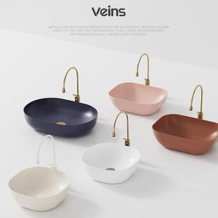 VEINS蓝紫色台上盆家用卫生间陶瓷洗脸盆阳台小户型艺术盆洗手池