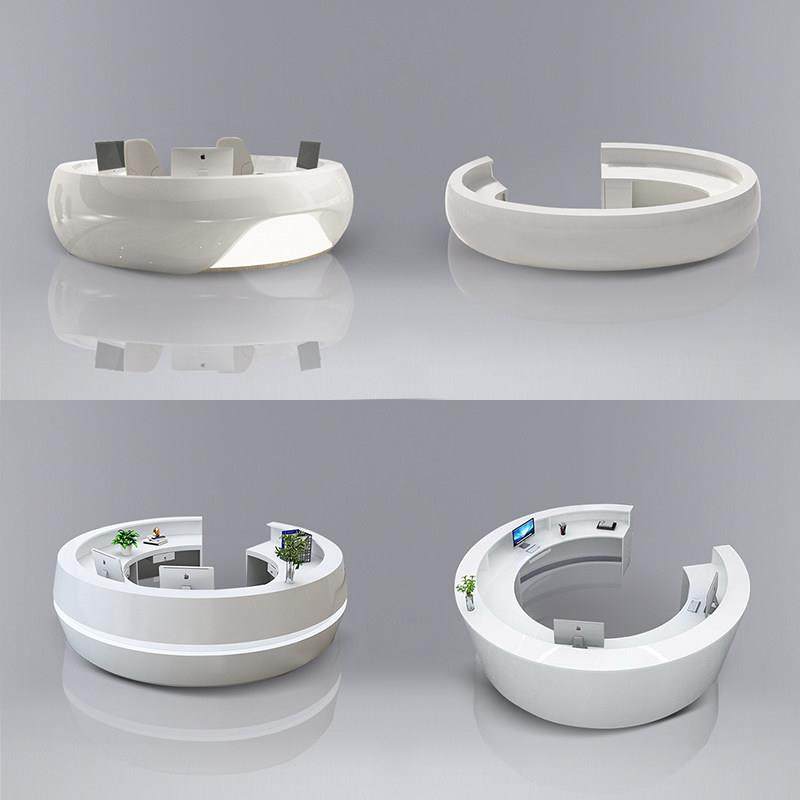 简约弧形吧台美容院收银台圆形创意咨询台烤漆玻璃钢公司接待前台