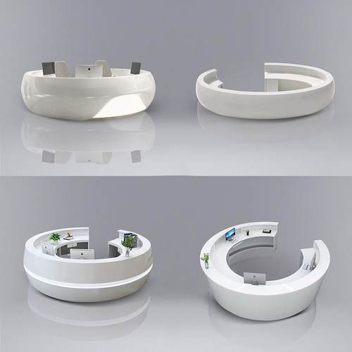 简约弧形吧台美容院收银台圆形创意咨询台烤漆玻璃钢公司接待前台