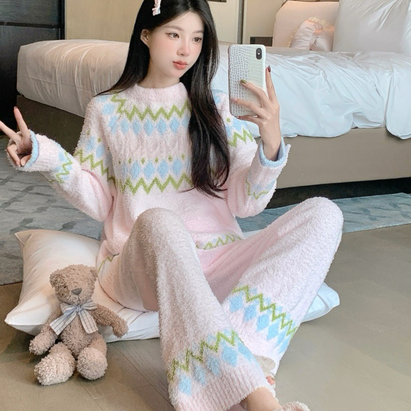 睡衣女冬季新款加厚保暖半边绒软