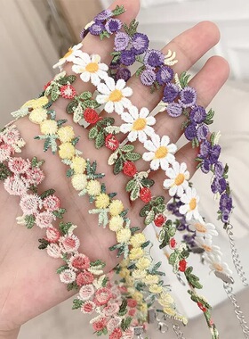 日韩森系桃粉蕾丝刺绣花朵颈链