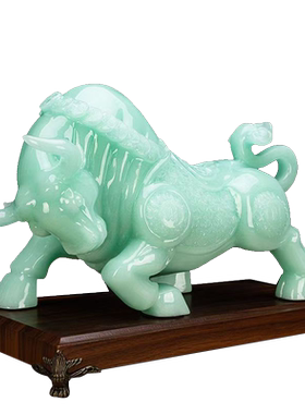 御祥阁玉石招财中式生肖牛摆件