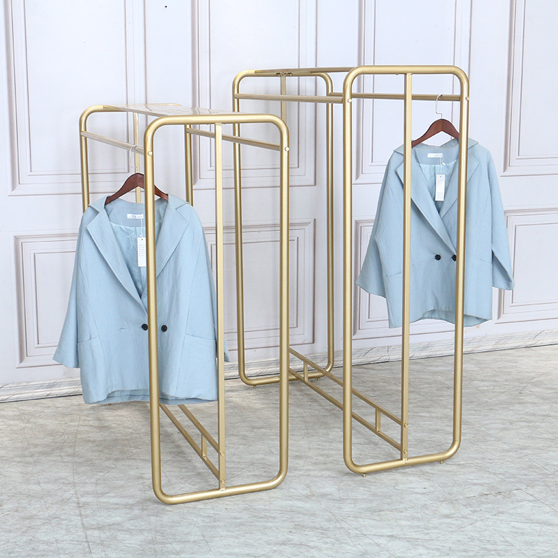 服装店中岛架落地式双排纳米金色女装店铺中间简约服装衣架展示架
