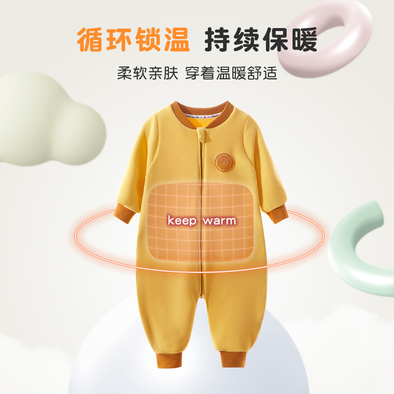 上宝麦冬季儿童连体睡衣加厚保暖奥粒绒男童女童宝宝加绒睡袋防踢