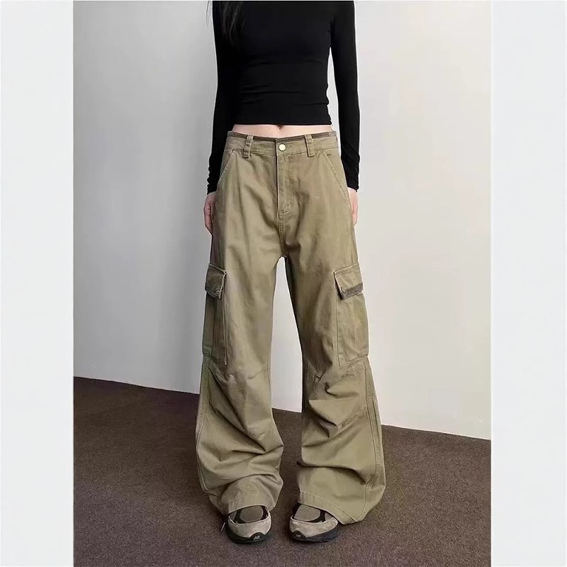 美式辣妹高级感阔腿工装牛仔裤女2025夏季新款宽松显瘦直筒长裤子