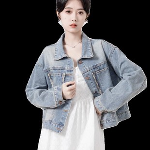 Polo领牛仔外套女春秋2024新款 复古短款 毛边口袋小个子夹克上衣潮