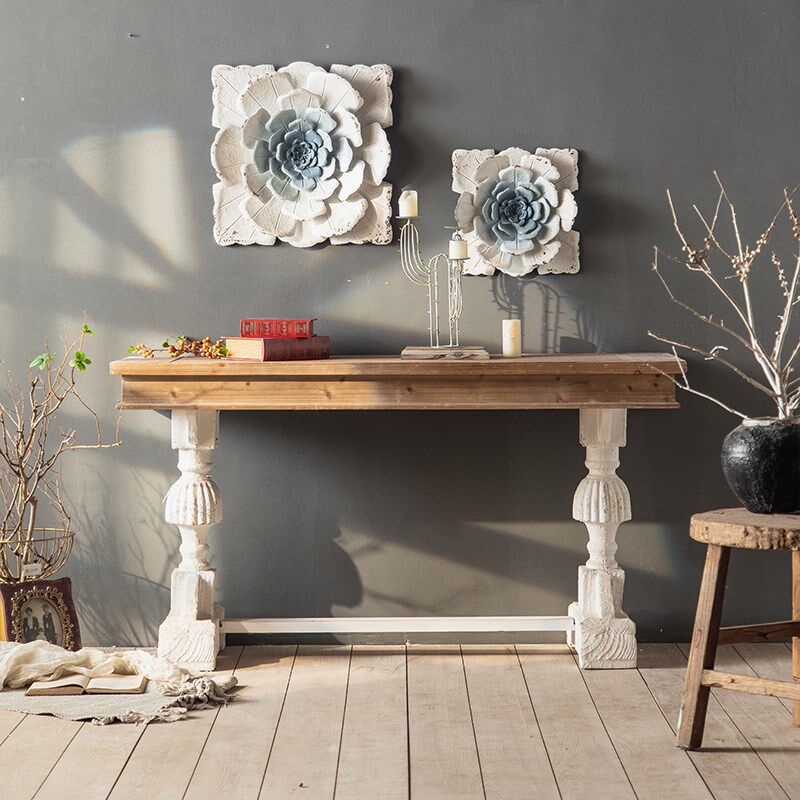 美式乡村入户壁龛装饰物复古玄关桌过道柜罗马柱支架做旧玄关案台