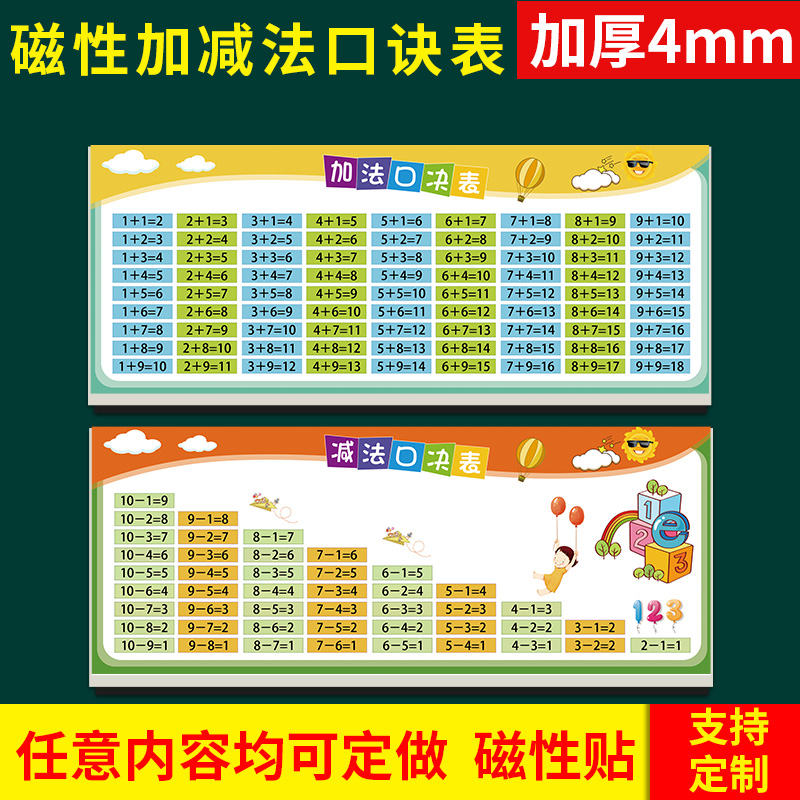 磁性加法减法乘法口诀表学习磁吸教学用具冰箱贴加减乘除法磁性贴