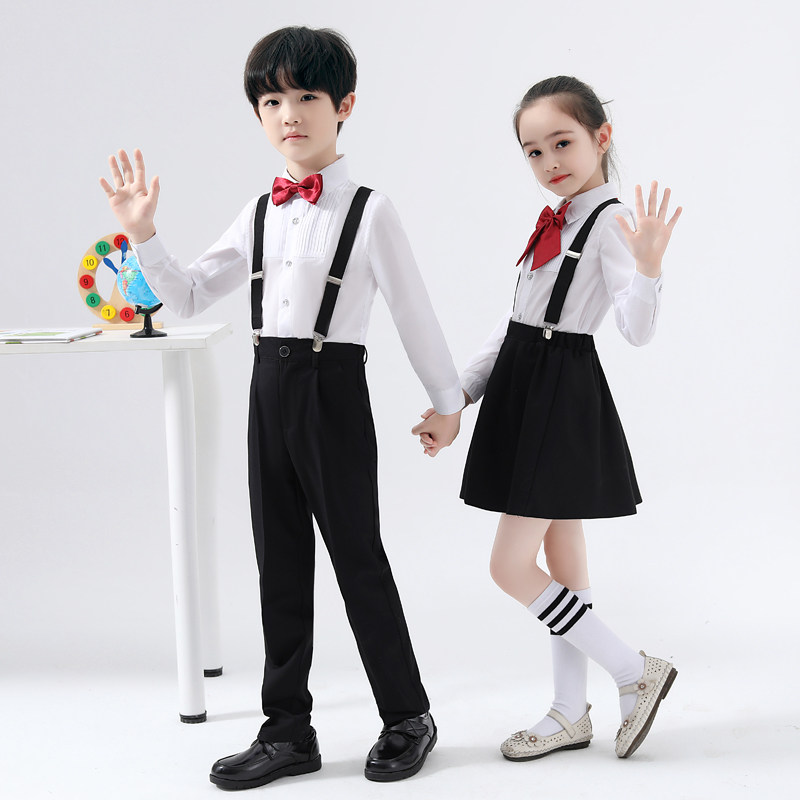 元旦儿童演出服男童背带裤礼服小学生合唱女童主持人朗诵表演服装