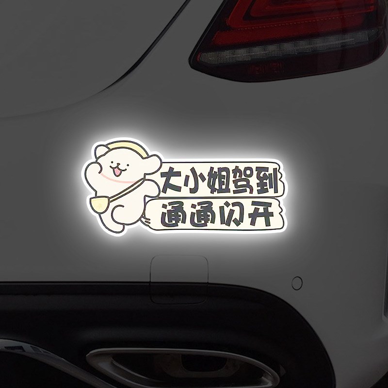 线条小狗汽车实习贴女司机新手上路磁吸创意车贴卡通可爱反光贴纸