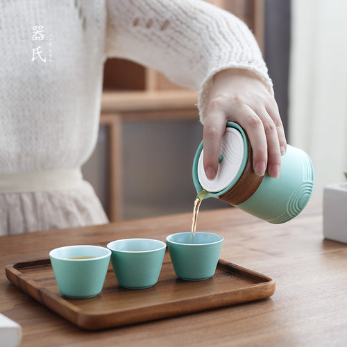 器氏 便携式旅行茶具套装户外轻便随身露营泡茶器快客杯一壶三杯