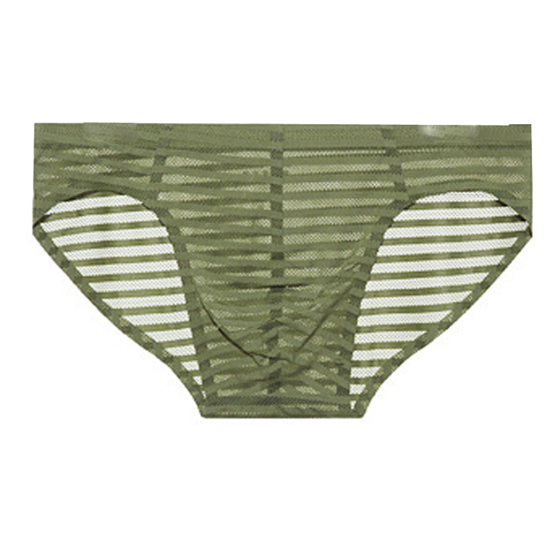 男士一片式三角内裤半透明条纹u凸舒适透气网纱性感男生无痕裤衩