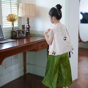 儿童夏季汉服套装新中式国风2024新款女童改良旗袍上衣裤子两件套