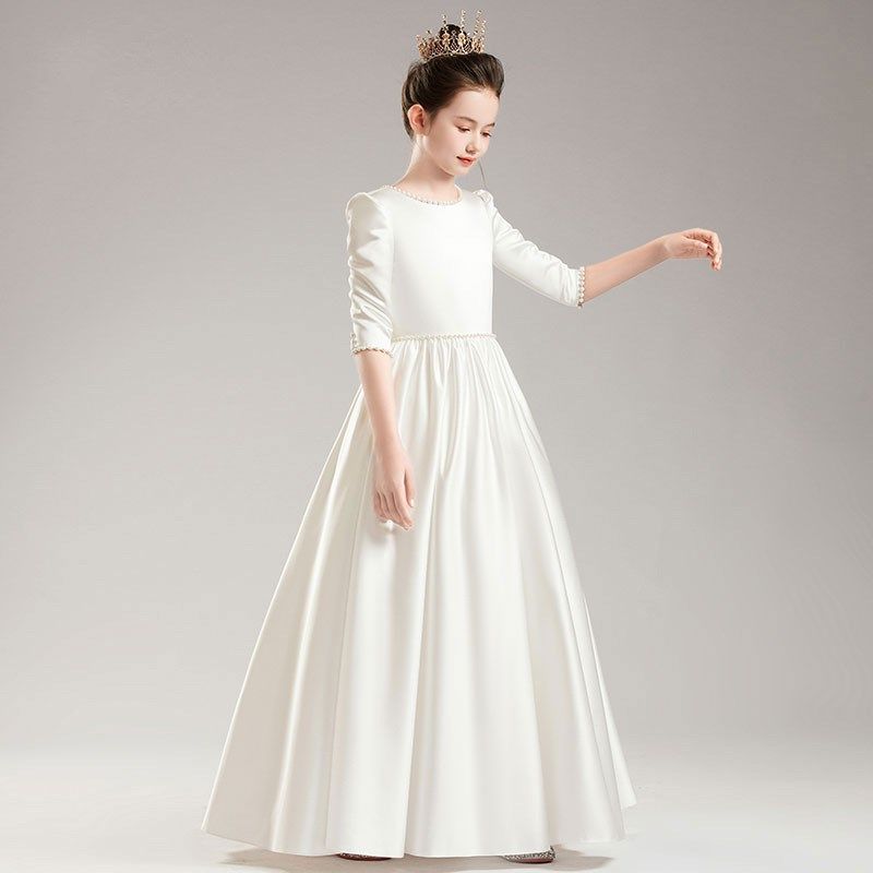 女大童大码礼服公主裙白色生日110斤115花童婚纱胖女孩钢琴演出服