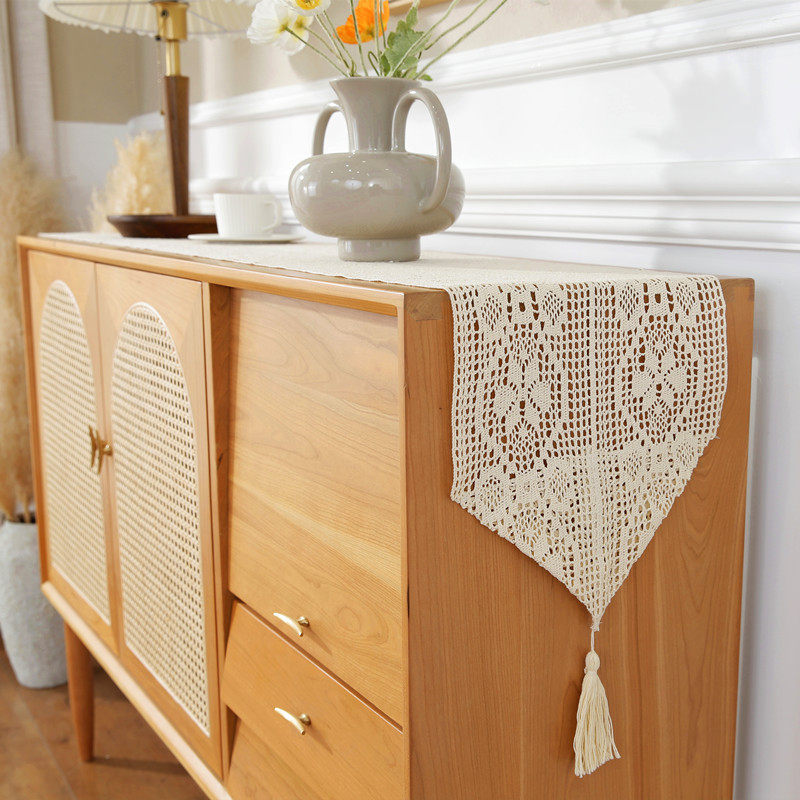美式乡村桌旗镂空复古钩针蕾丝桌布森系电视柜边柜茶几盖巾田园