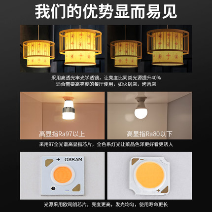 餐饮专用上下发光聚光全光谱E27螺口高显色97LED射灯泡防眩光饭厅