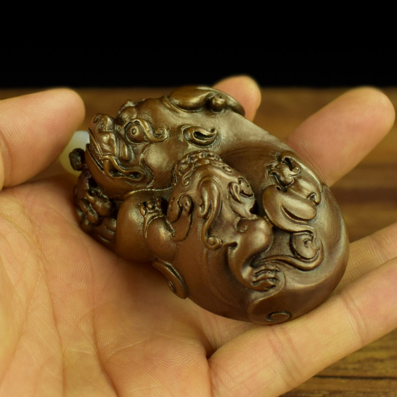 黄铜紫铜母子财富貔貅文玩手把件把玩挂件工艺品镇纸摆件收藏礼品