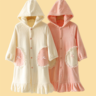 女童浴袍儿童带帽浴衣冬季加绒加厚浴巾中大童宝宝洗澡巾女孩睡袍