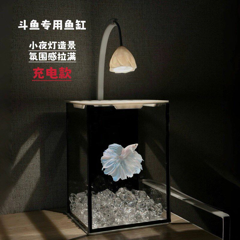 斗鱼专用鱼缸充电款黑玻璃鱼缸小型桌面造景生态迷你客厅观赏创意