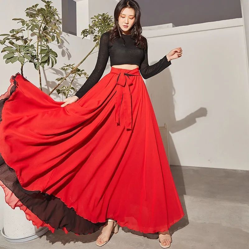 540度8米超大摆裙子跳舞两面穿雪纺半身裙新疆舞蹈交谊舞广场舞夏