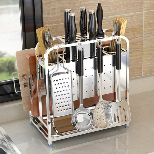 黑色不锈钢刀架刀座厨房置物架用品收纳多功能放砧板菜板家用架子