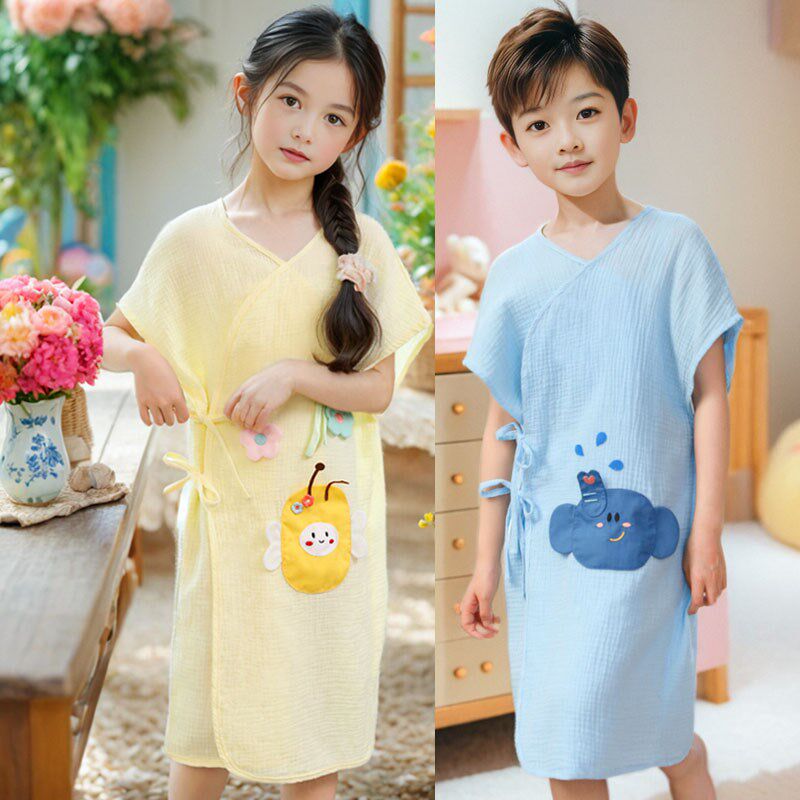 a类全棉可穿浴巾儿童浴袍家用纯棉吸水洗澡游泳薄款浴裙女童男孩