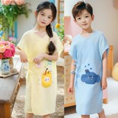 a类全棉可穿浴巾儿童浴袍家用纯棉吸水洗澡游泳薄款 浴裙女童男孩