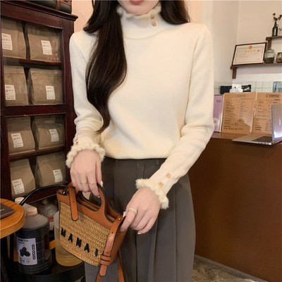 加绒毛衣女保暖加厚一体绒内搭半高领打底衫秋冬高级感超好看上衣
