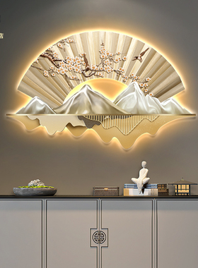 新中式LED灯画装饰画 喜上眉梢玄关挂画 高清晶瓷工艺灯画