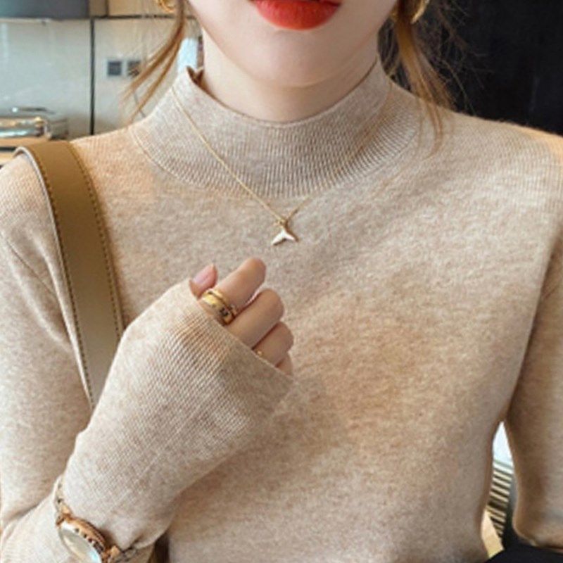 初春装针织半高领内搭打底衫女装秋冬毛衣新款大码长袖t恤女上衣