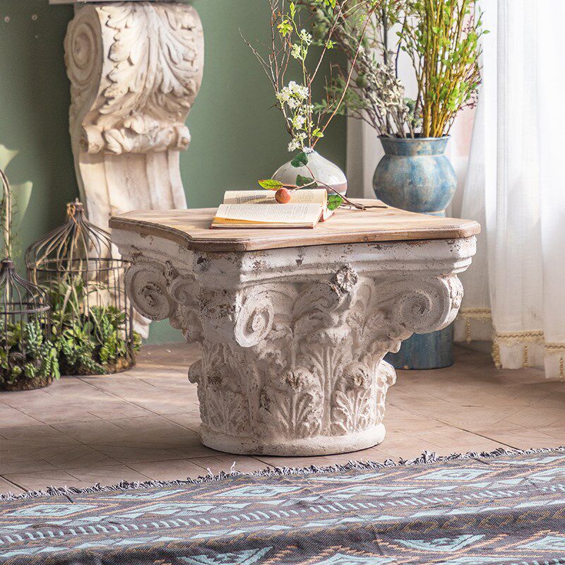 美式法式复古茶几客厅装饰雕花原木边桌边几角几橱窗罗马柱摆件