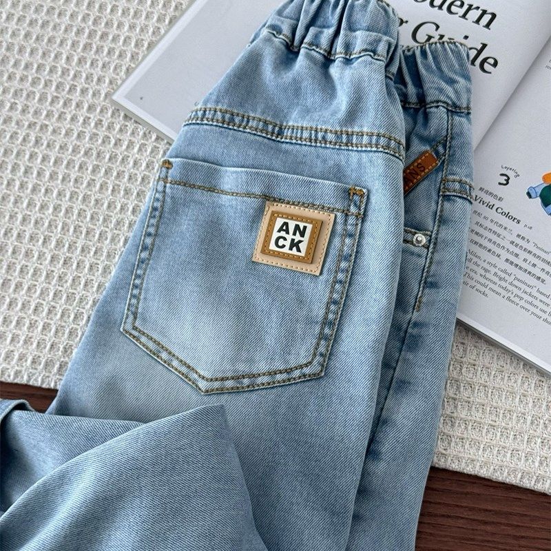 柔软弹力男童浅蓝色牛仔裤中大童春夏季薄裤子直筒锥形裤休闲长裤