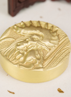 黄铜十二生肖圆形镇纸镇尺文房四宝压纸家居摆件
