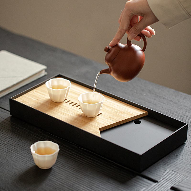 草木祠 长方形竹制禅意干泡盘 家用储水式沥水托盘中式小茶盘茶台