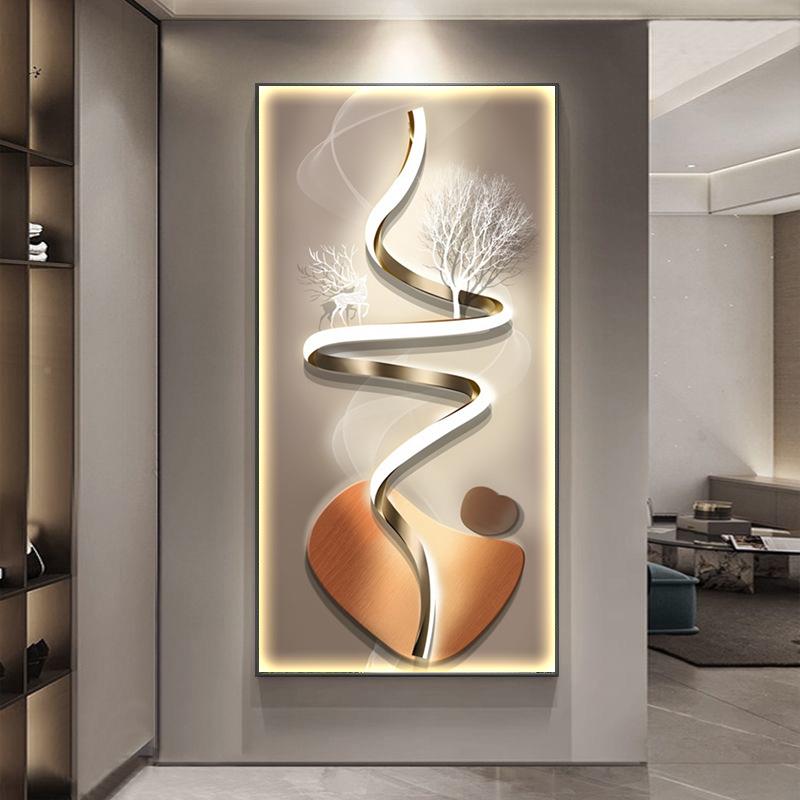 麋光鹿玄关JEK装画寓意好镶钻轻发带灯饰走廊过道挂画奢现代客厅