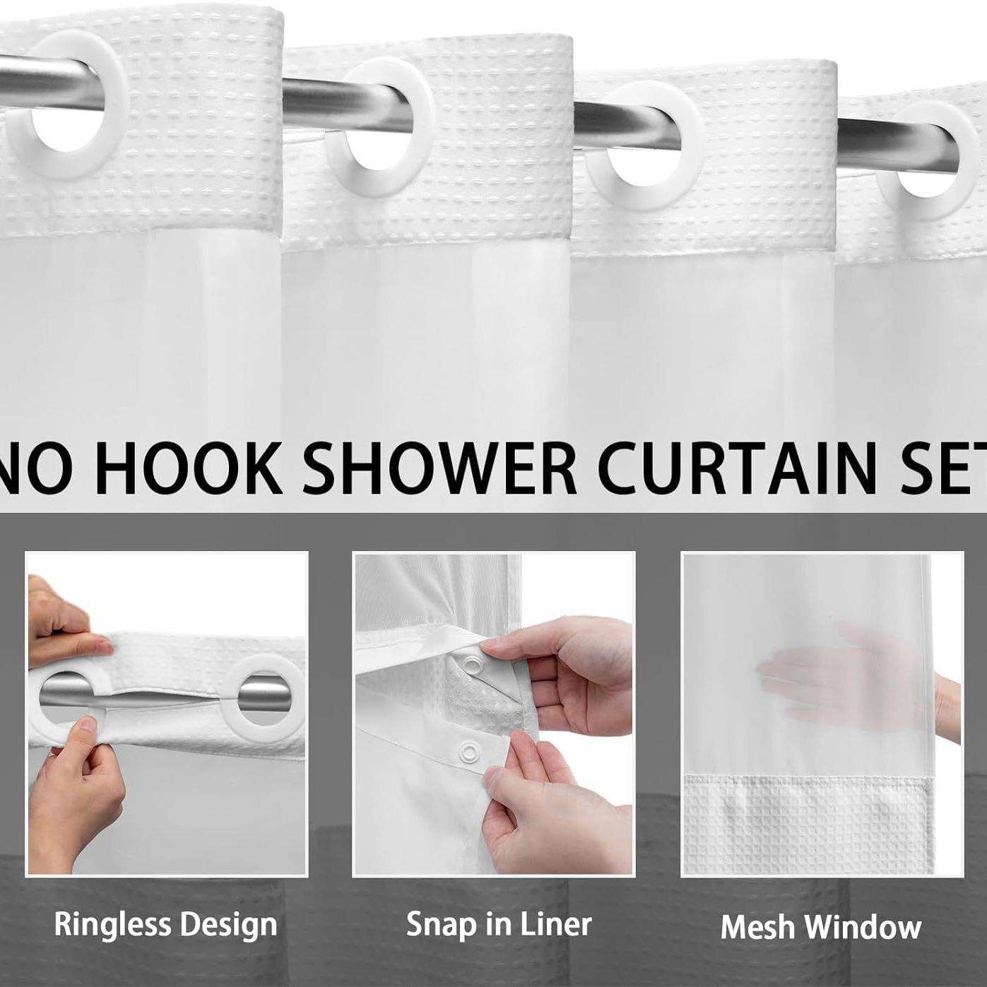 境热双层大环卖浴帘带按扣织物内衬套装色白夫格酒店浴跨华缸卫生