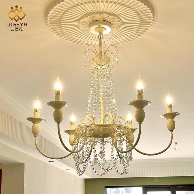 法501奶油风水晶主房吊卧公室灯美式复古蜡烛田园风大式气客厅餐