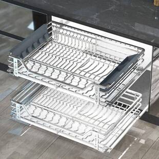 双层dz342835实心加粗拉篮3阻04不柜锈钢厨房橱尼缓冲架轨道碗碟