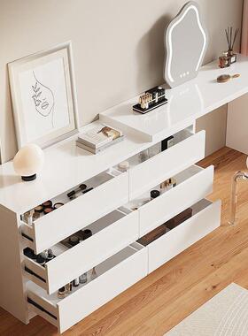 简约梳妆台卧室柜一体可伸缩角化妆油转桌床72901斗尾斗柜奶风收