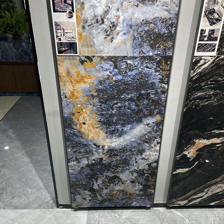 佛山瓷砖黑色奢石亮面客厅防滑地砖600x1200蓝色黄色厨卫电视墙砖