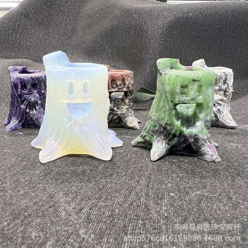 厂家直发天然水晶石雕刻树桩树洞工艺品原石类家居桌面装饰品