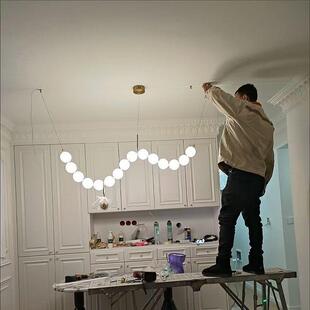 法式 厅吊现代简约灯奶油风设公计师吧台长MZU条l餐oft寓魔豆餐桌