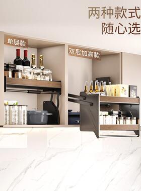 ft收厨房吊柜拉篮上柜高柜下拉式调机味篮层升单F87J98TM降顶柜纳