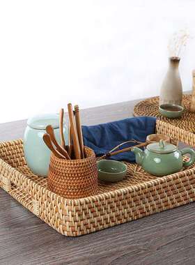 kesn进口藤编附提手藤茶盘K001087托收盘纳整理盒进口直盘销